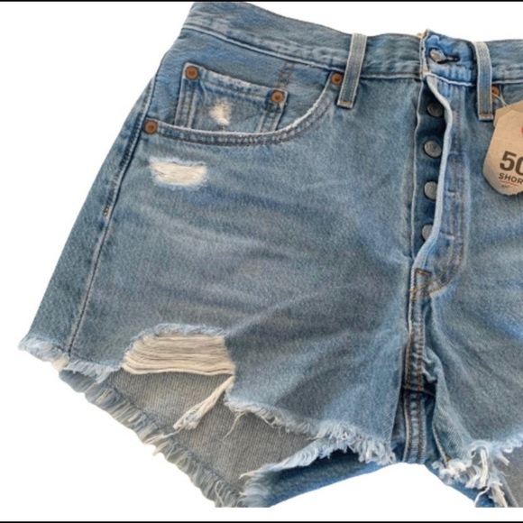 Levi’s 501 Distressed Cut Off High Rise Denim Short W25 NWT - Picture 7 of 9